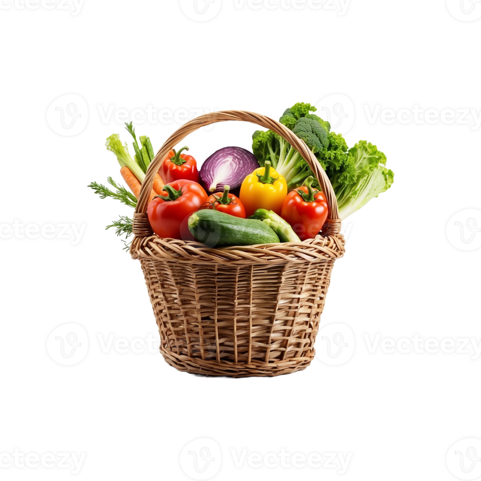 Healthy food in basket. different fruits and vegetables, Potatoes, tomatoes, onions, isolated On A transparent Background png