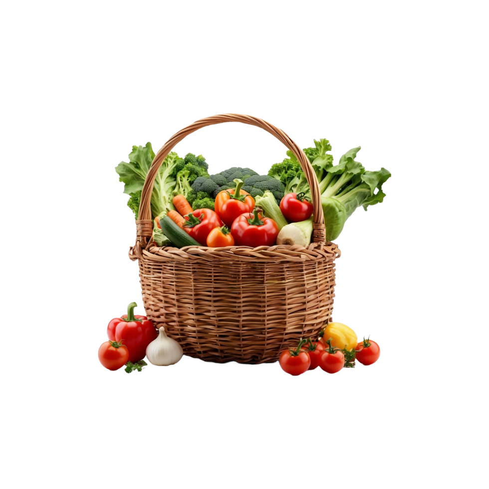 Healthy food in basket. different fruits and vegetables, Potatoes, tomatoes, onions, isolated On A transparent Background png