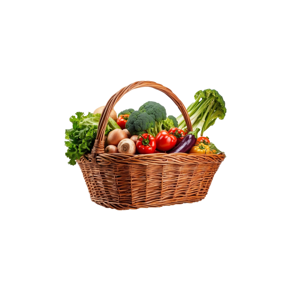 Healthy food in basket. different fruits and vegetables, Potatoes, tomatoes, onions, isolated On A transparent Background png