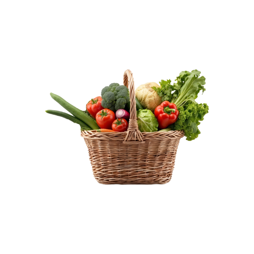 Healthy food in basket. different fruits and vegetables, Potatoes, tomatoes, onions, isolated On A transparent Background png