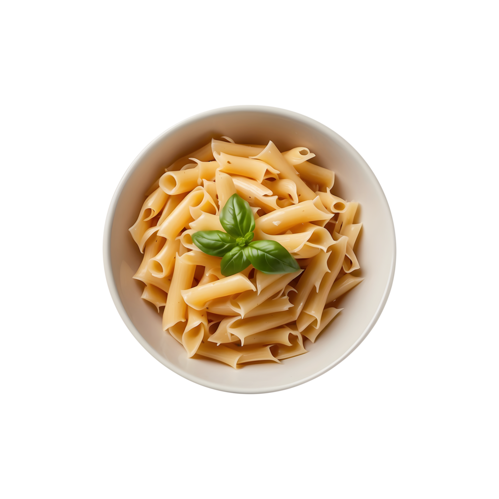 a bowl of pasta with a leaf and a green leaf on the top. isolated on transparent background png