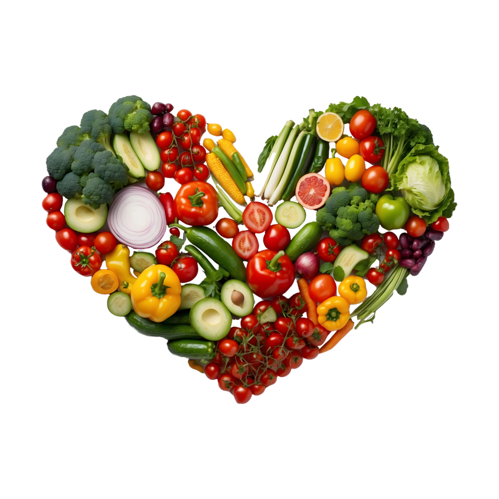 Heart-Shaped Mixed Vegetables and Fruits isolated on a transparent background png