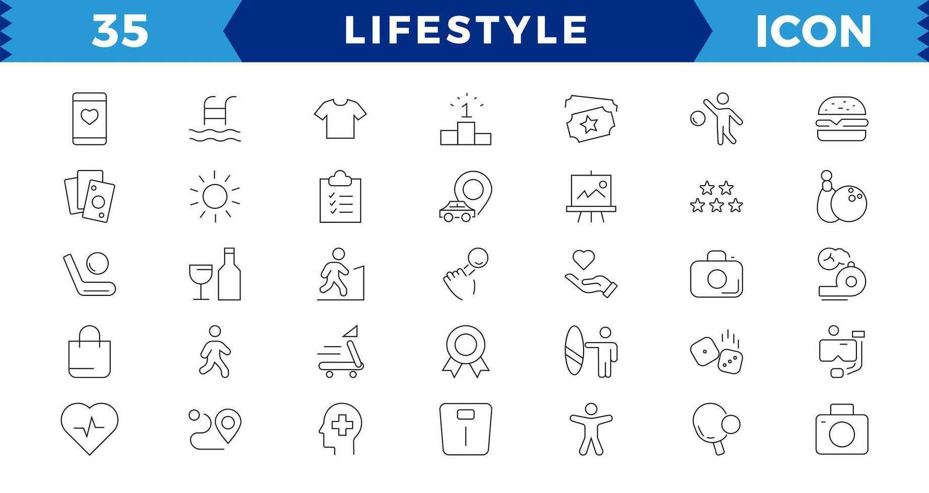 Pixel Perfect Lifestyle web icon set in line style. Healthcare, healthy lifestyle, health, diet, healthy food, exercise, sleep, collection. vector