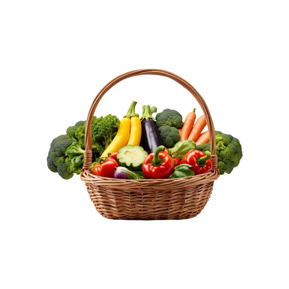 Healthy food in basket. different fruits and vegetables, Potatoes, tomatoes, onions, isolated On A transparent Background png