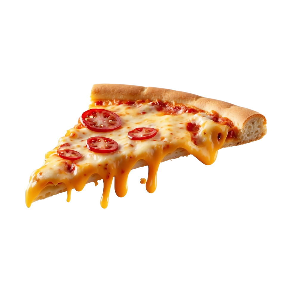 Delicious Ultimate Cheese Hot Spicy slice of Hawaiian pizza flying Isolated On Transparent Background png