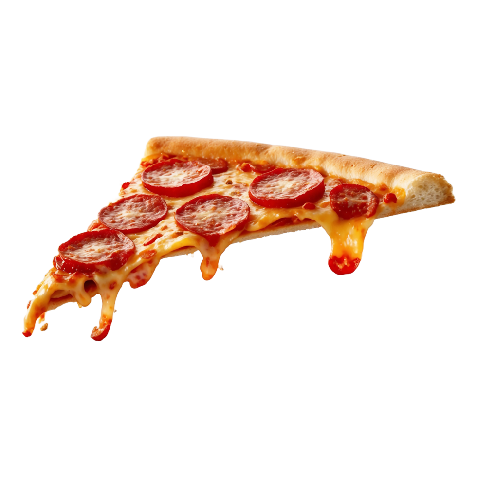 Delicious tasty slice of pizza flying isolated on transparent background png