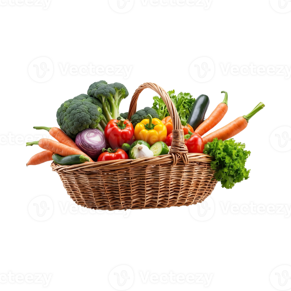 Healthy food in basket. different fruits and vegetables, Potatoes, tomatoes, onions, isolated On A transparent Background png
