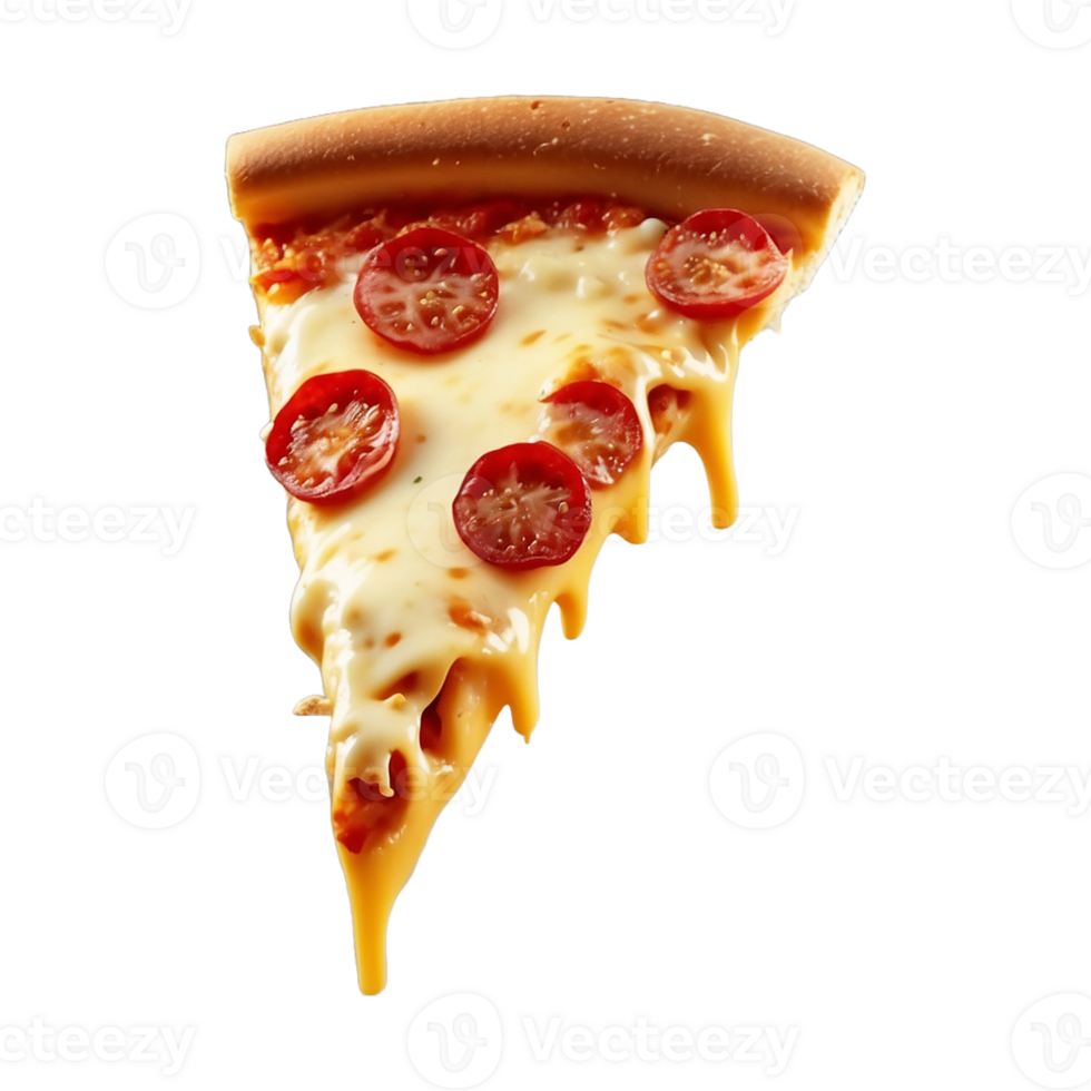 Delicious Ultimate Cheese Hot Spicy slice of Hawaiian pizza flying Isolated On Transparent Background png