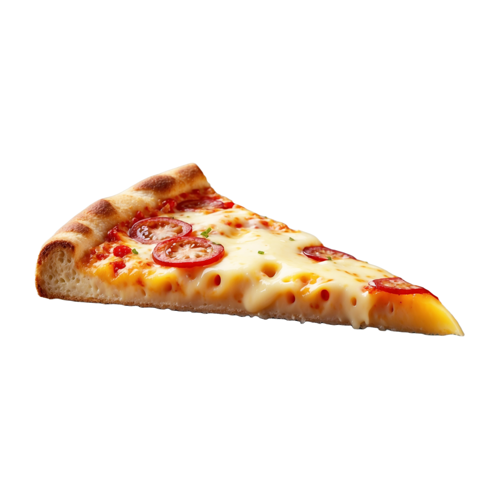 Delicious Ultimate Cheese Hot Spicy slice of Hawaiian pizza flying Isolated On Transparent Background png