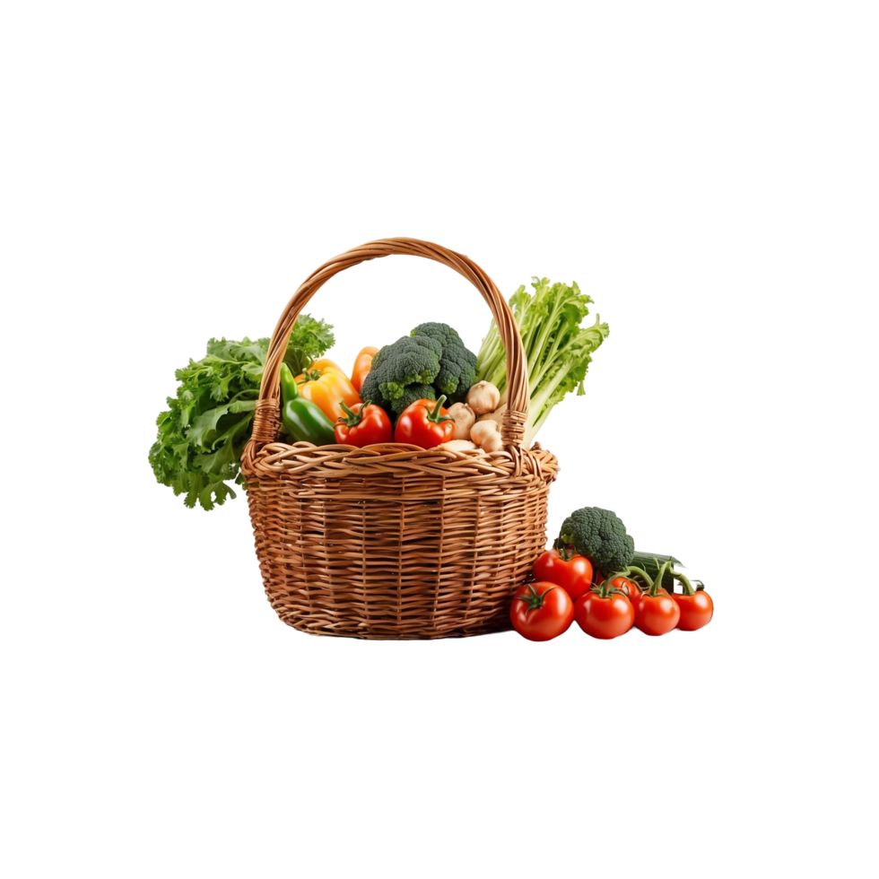 Healthy food in basket. different fruits and vegetables, Potatoes, tomatoes, onions, isolated On A transparent Background png