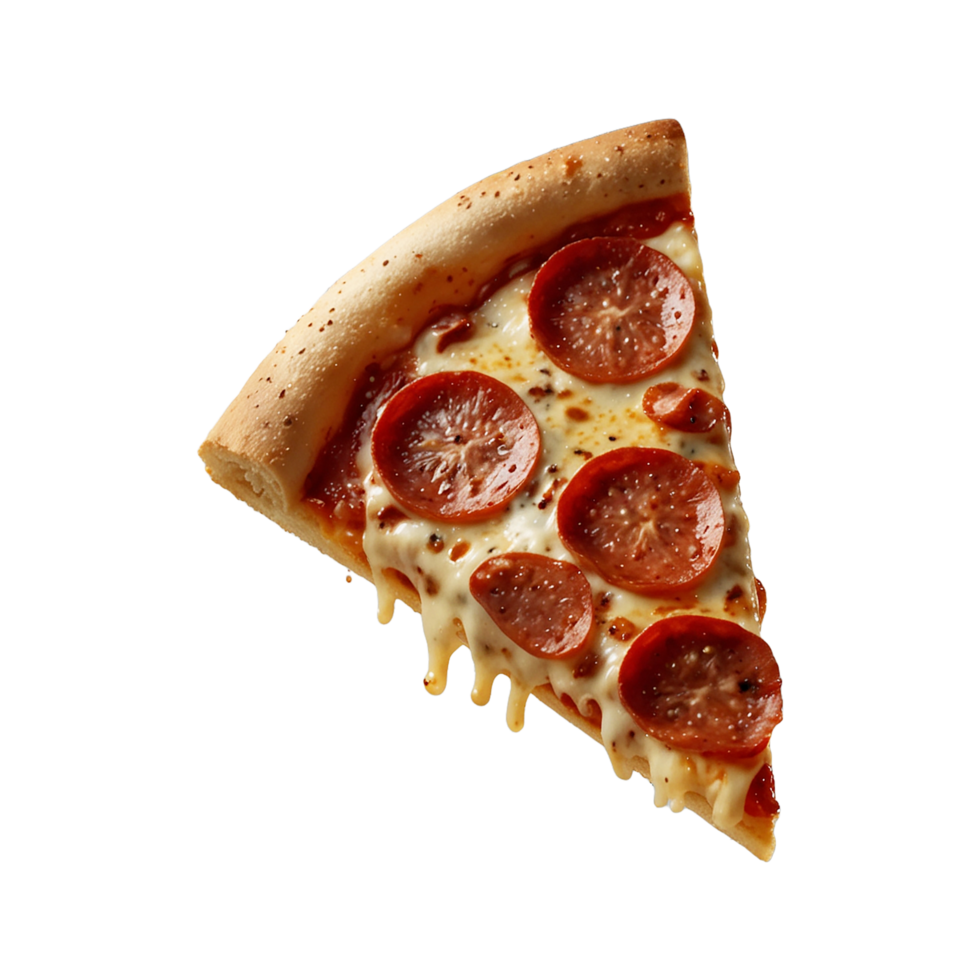 Delicious tasty slice of pizza flying isolated on transparent background png