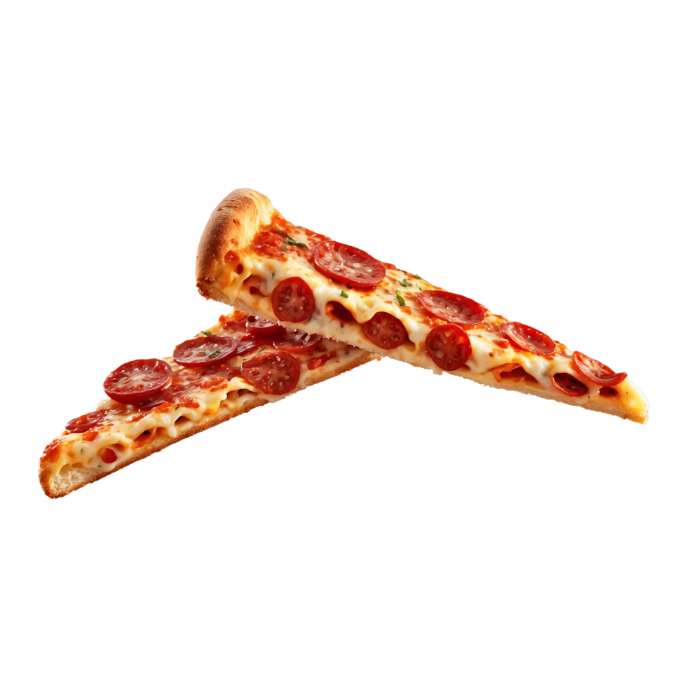 Delicious tasty slice of pizza flying isolated on transparent background png