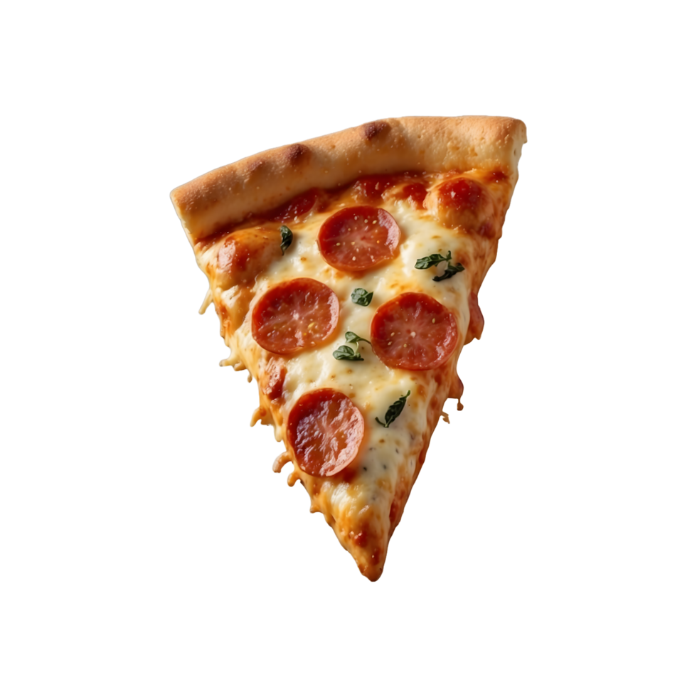 Delicious Hot Tasty Spicy Cheese Pizza slice flying Isolated On Transparent Background png