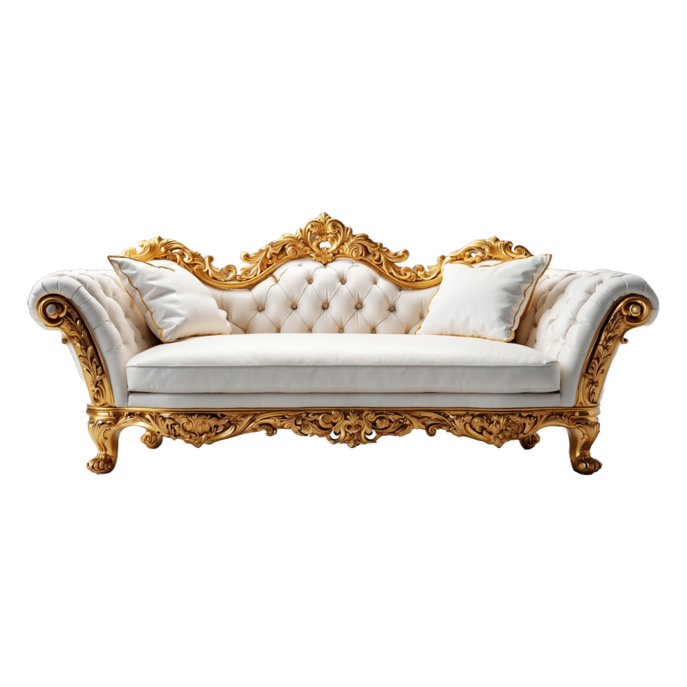 Luxurious modern living room white and gold leather sofa isolated on transparent background png