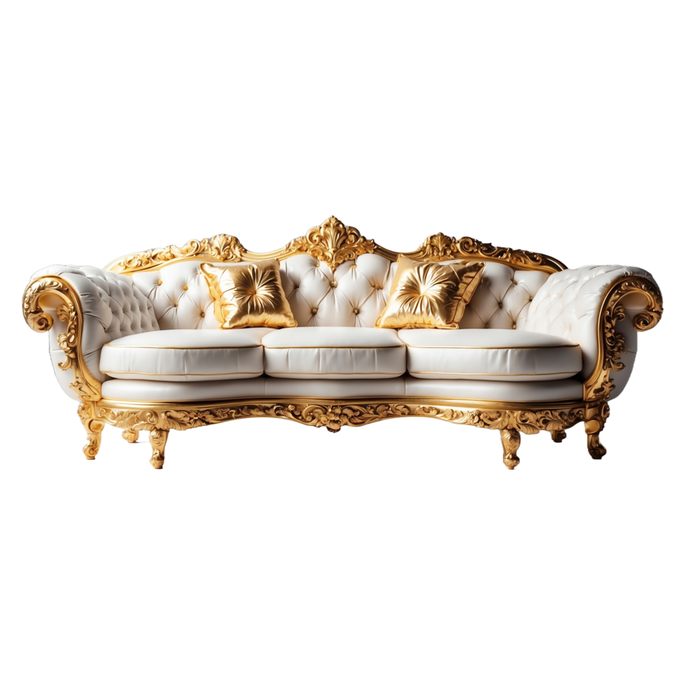 Luxurious modern living room white and gold leather sofa isolated on transparent background png