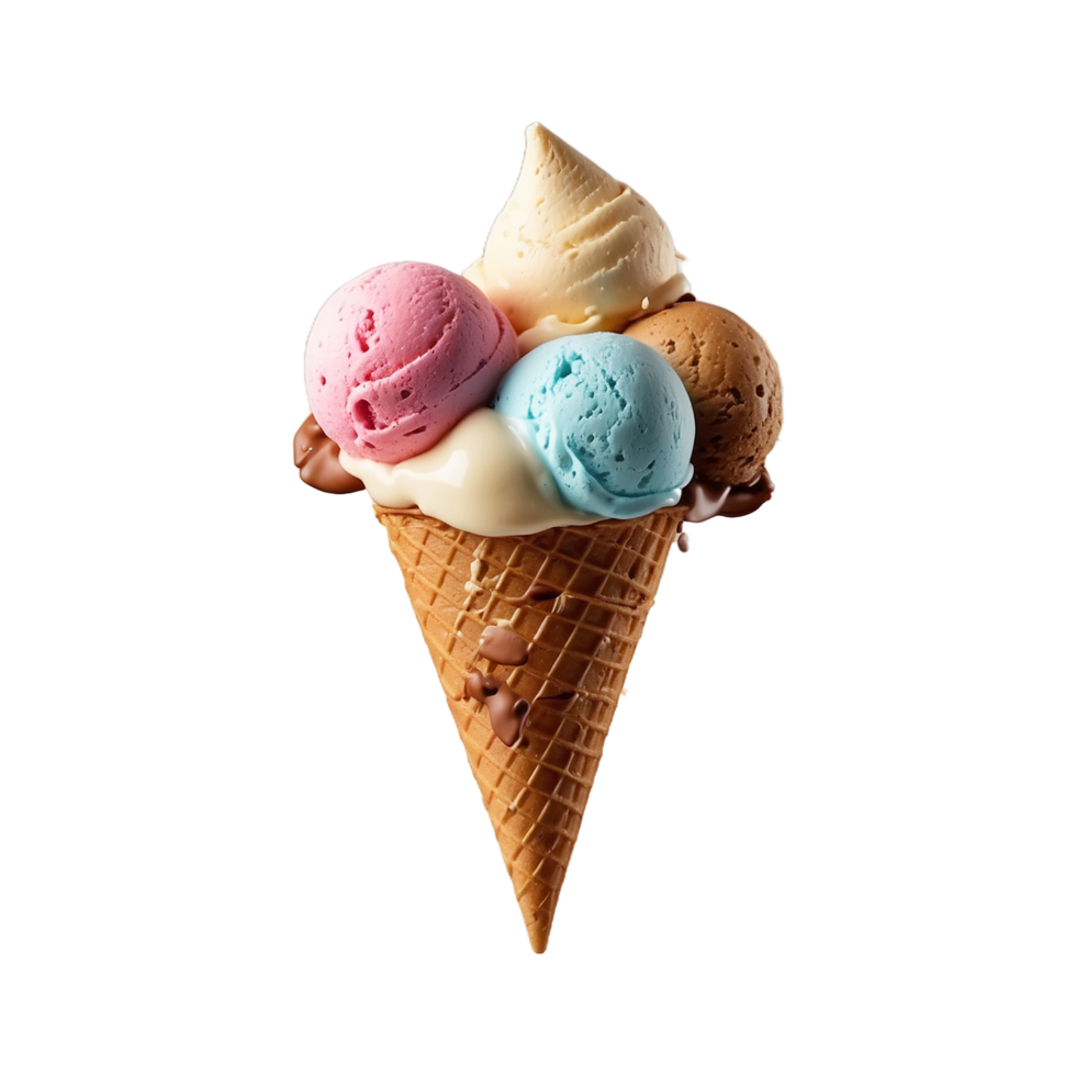 chocolate sweet Strawberry ice cream cones flying Isolated on a transparent background png