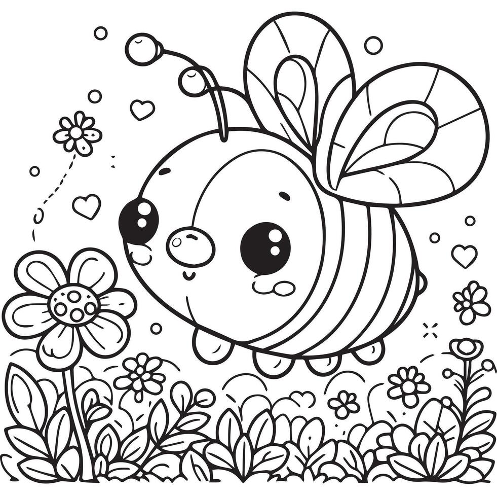 cute bumble bee line illustrations with honeycomb vector