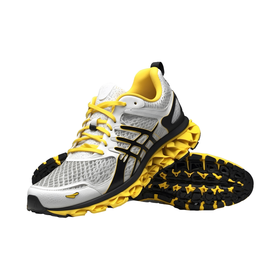 unique and Aesthetically colorful details of the upper mesh yellow Premium Running Sports shoes, sneakers Isolated on a transparent background png