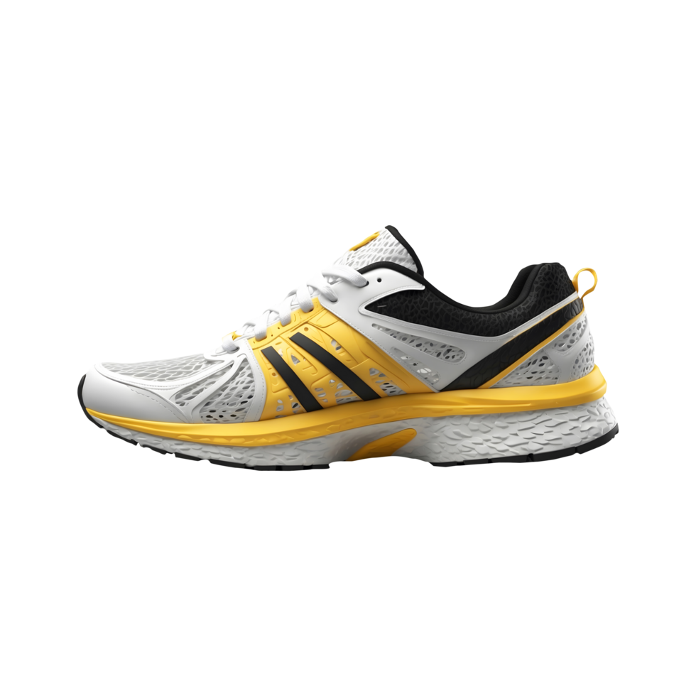 unique and Aesthetically colorful details of the upper mesh yellow Premium Running Sports shoes, sneakers Isolated on a transparent background png