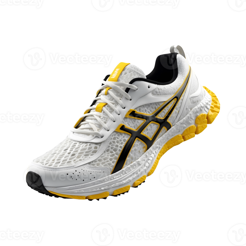 unique and Aesthetically colorful details of the upper mesh yellow Premium Running Sports shoes, sneakers Isolated on a transparent background png