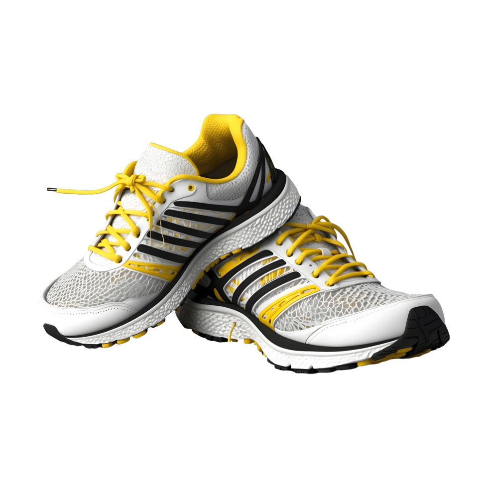 unique and Aesthetically colorful details of the upper mesh yellow Premium Running Sports shoes, sneakers Isolated on a transparent background png
