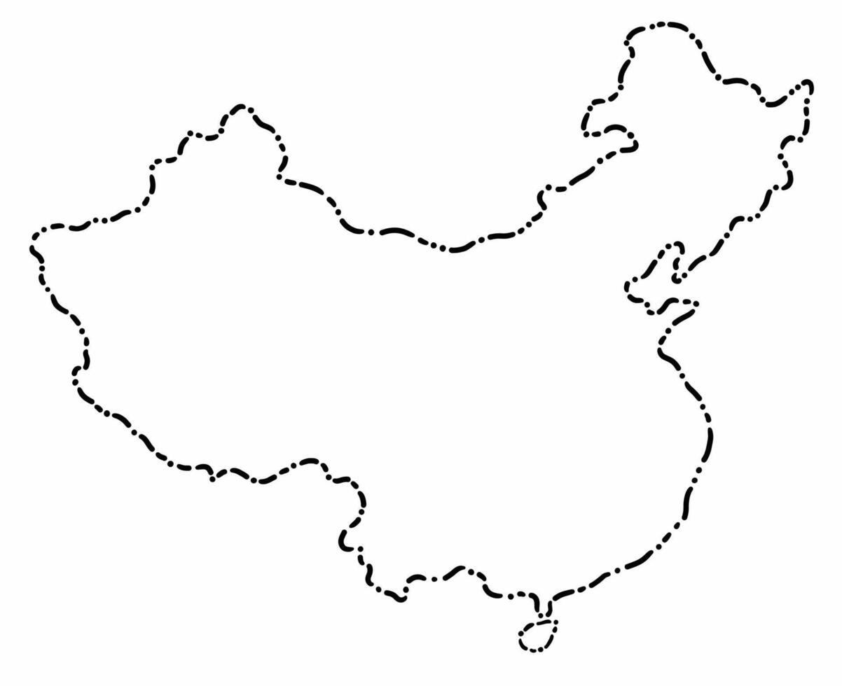 Doodle freehand dash line drawing of China map. vector