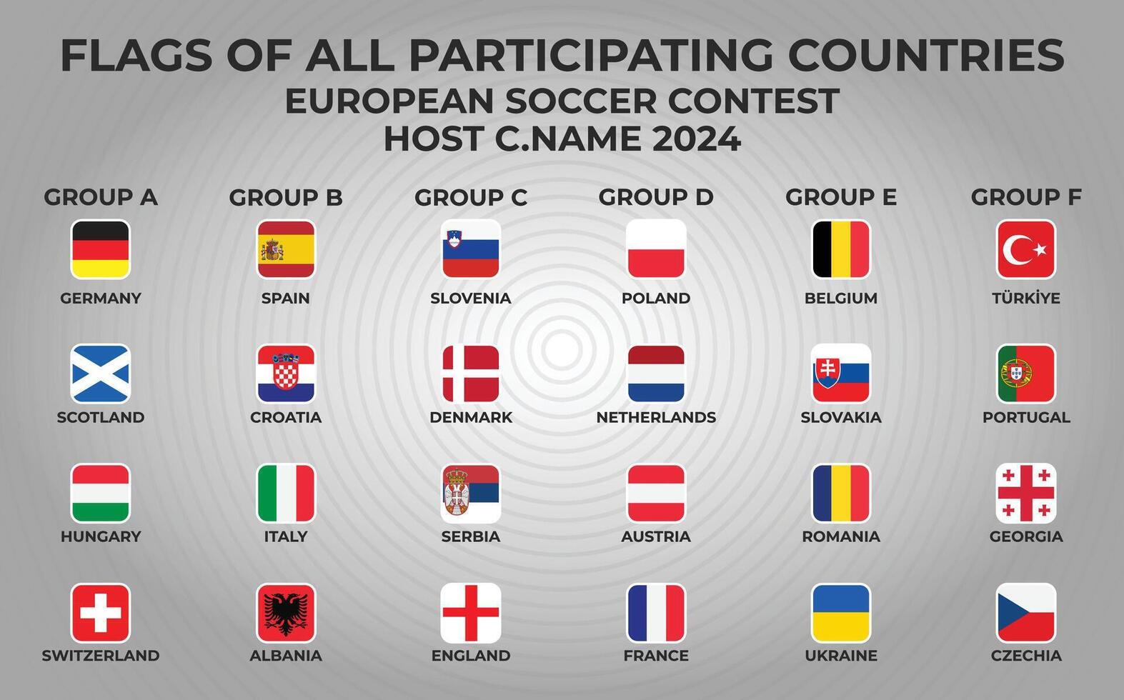 Square flags of All participating countries in european soccer contest 2024 vector