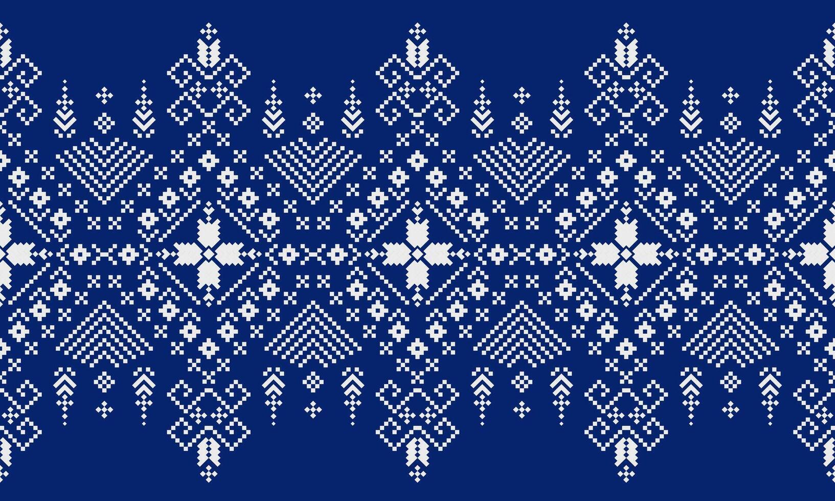 a detailed fabric pattern composed of pixelated designs and blue background vector