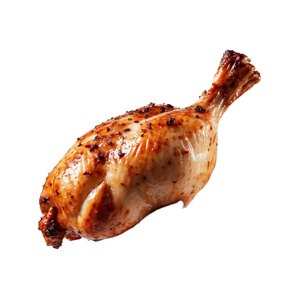 Delicious Spicy Grilled BBQ full Roasted chicken with tomato isolated on a transparent background png
