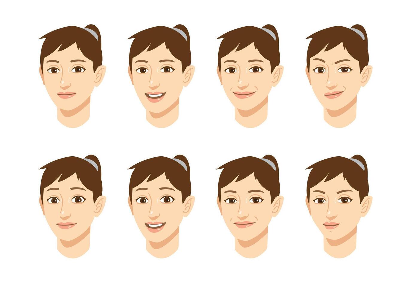 Young woman head with multiple facial expression vector