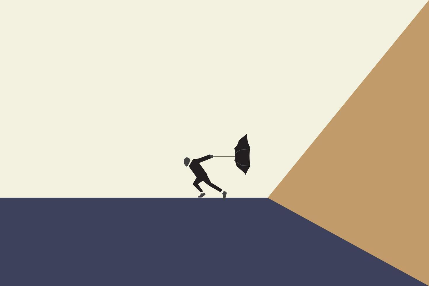 Struggling Against Wind, business Man Holding Umbrella vector