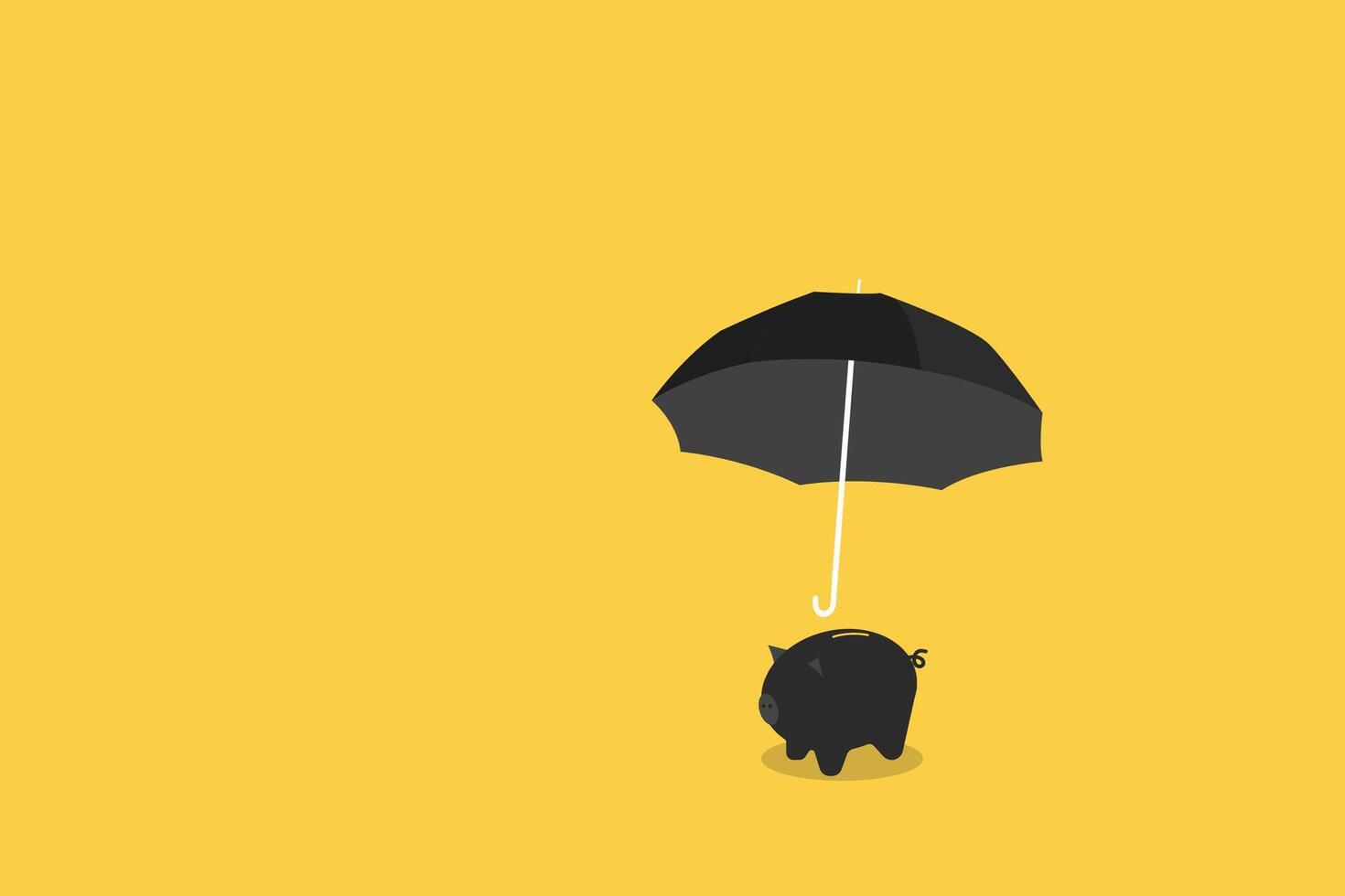 umbrella protect piggy bank. Investing and saving money during the rainy season concept, object on marble table top counter. vector