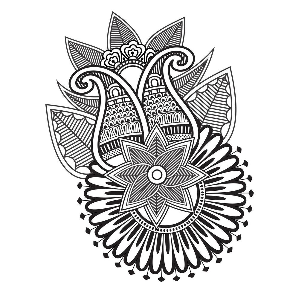 Traditional and Cultural Beautiful pattern design, tattoo design, mandala patterns, Arabic patterns, Rangoli, Alpona, Kolam, Paisley line art. vector