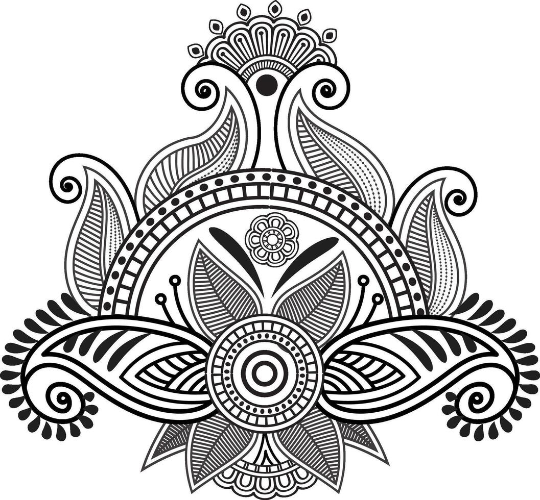 Traditional and Cultural Beautiful pattern design, tattoo design, mandala patterns, Arabic patterns, Rangoli, Alpona, Kolam, Paisley line art. vector