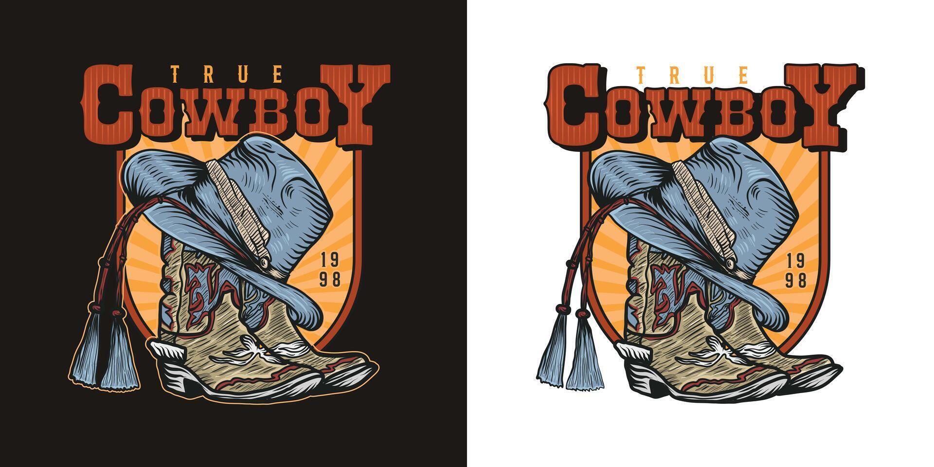 True cowboy hand drawn vintage logo design vector