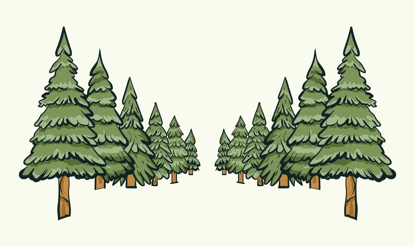 Colorful Nature pine tree illustration set vector