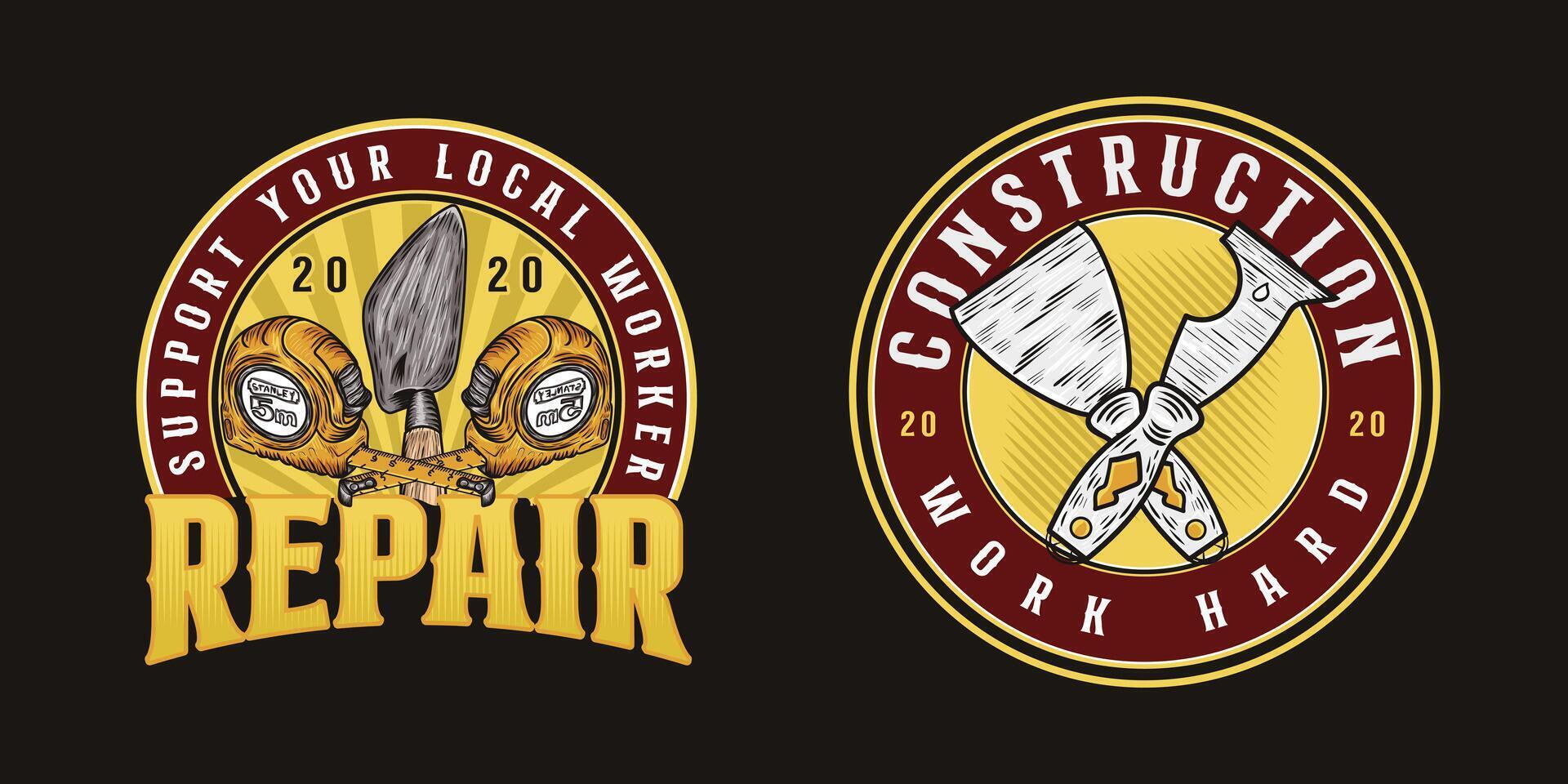 Set of vintage repair, and construction labels. Posters, stamps, banners, and design elements. illustration vector