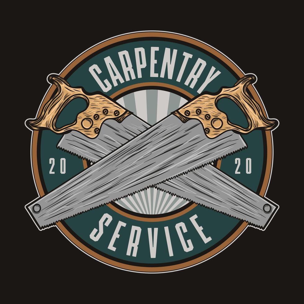 Carpentry work Badge set for wood workshop or joiner craft studio. Carpenter tool planer symbol vector