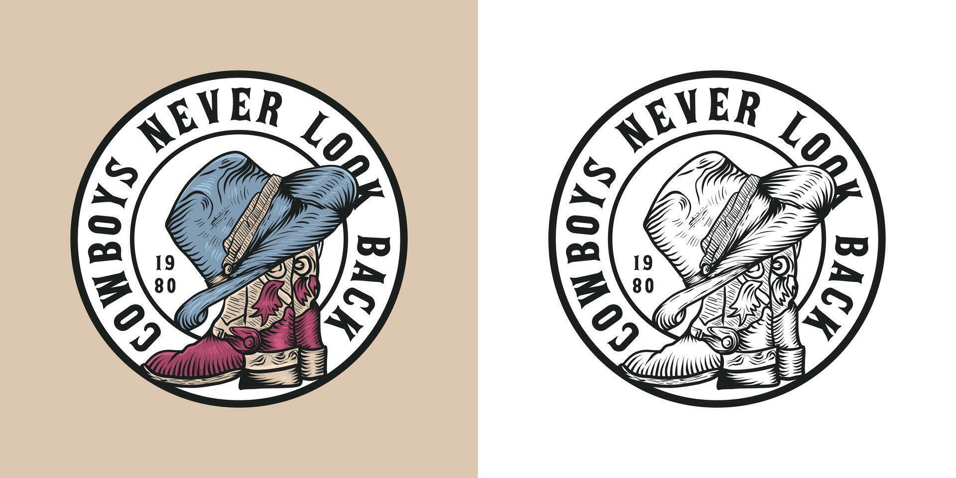Cowboy Never Look Back logotype t-shirt design illustration vector