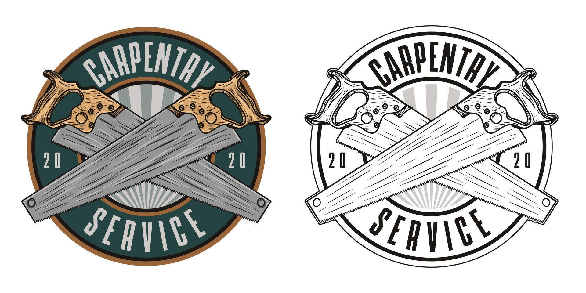 Badge set for the wood workshop or joiner craft studio. Carpenter tool planer symbol vector