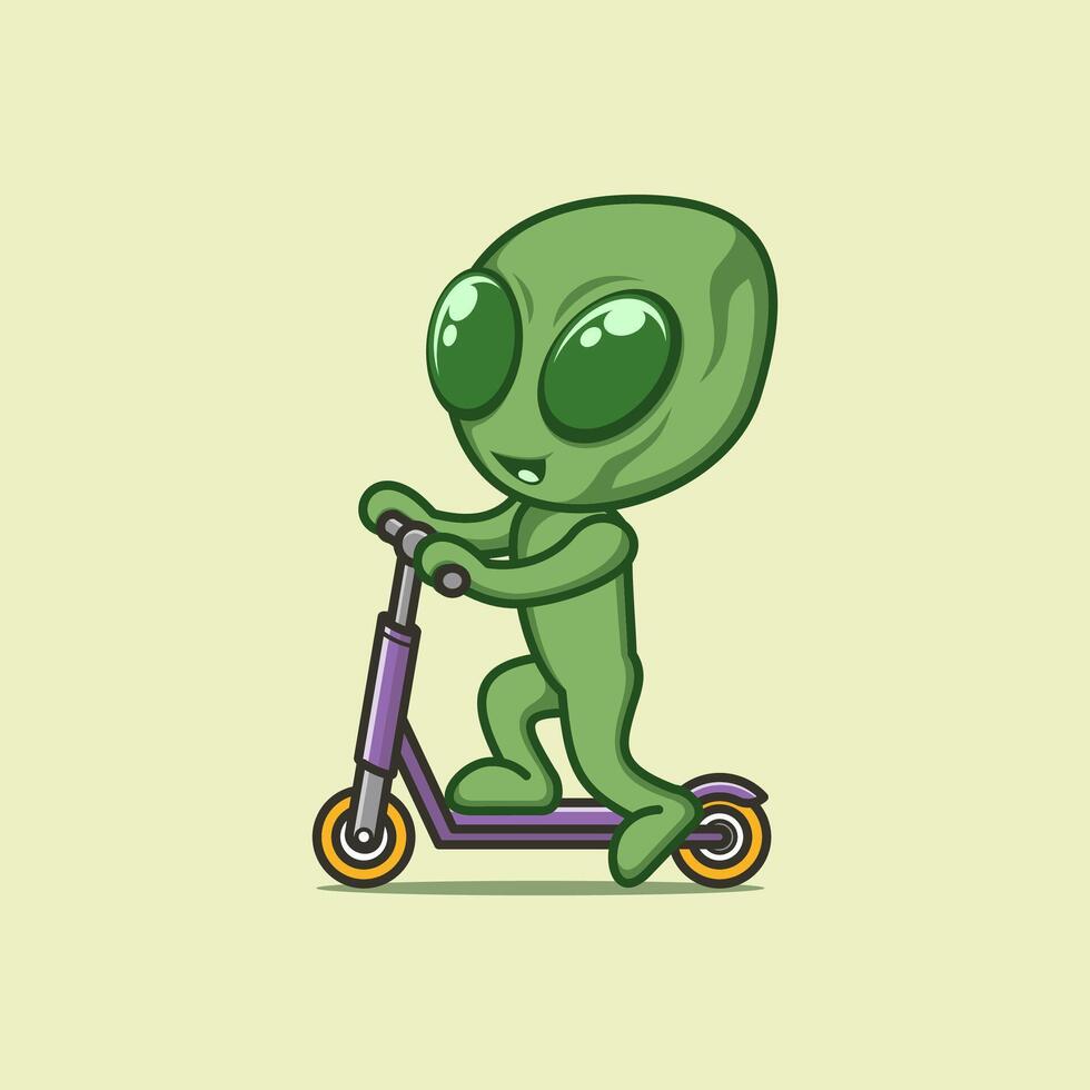 cute cartoon aliens with scooters vector