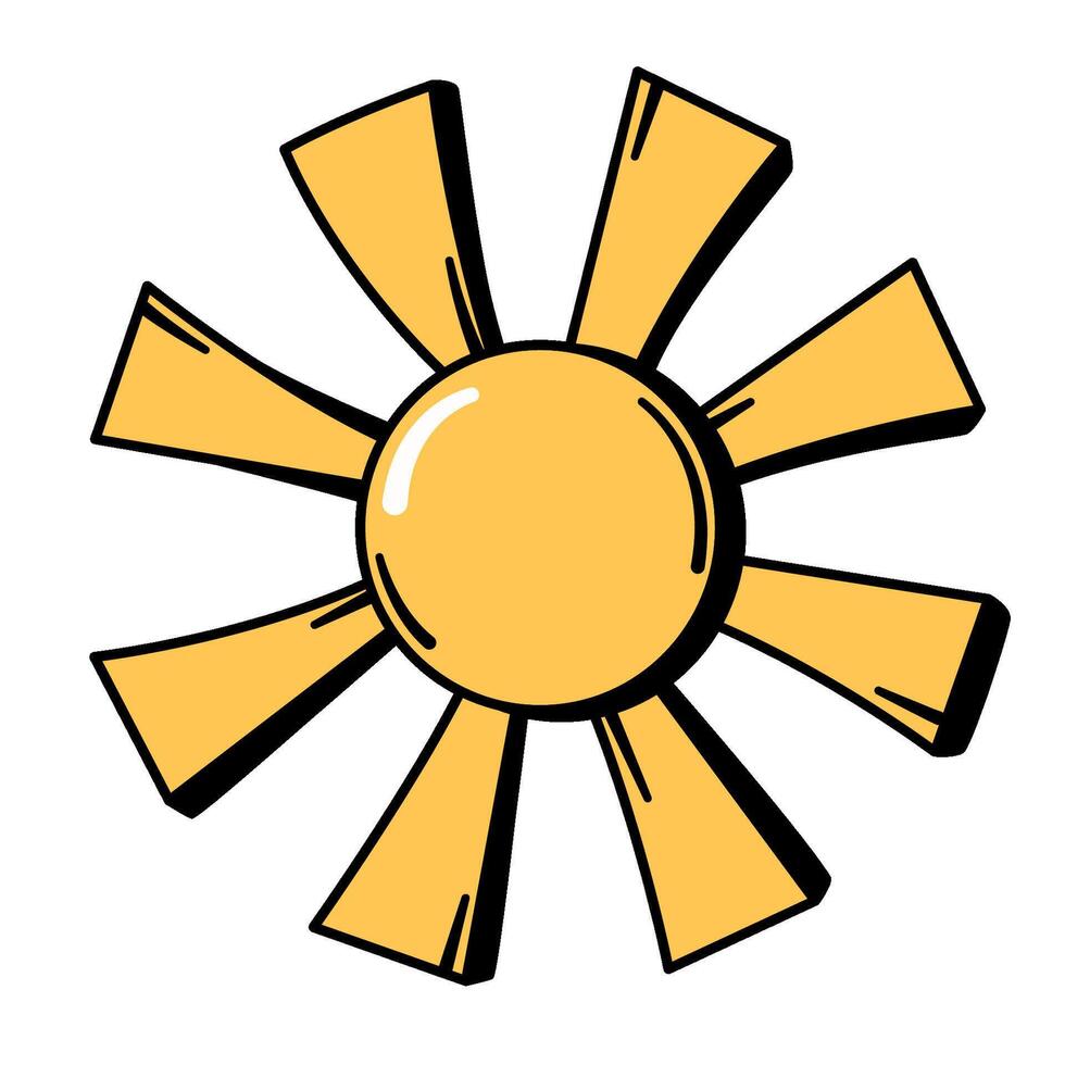 70s setYellow summer sun doodle retro cartoon style hand drawn illustration vector