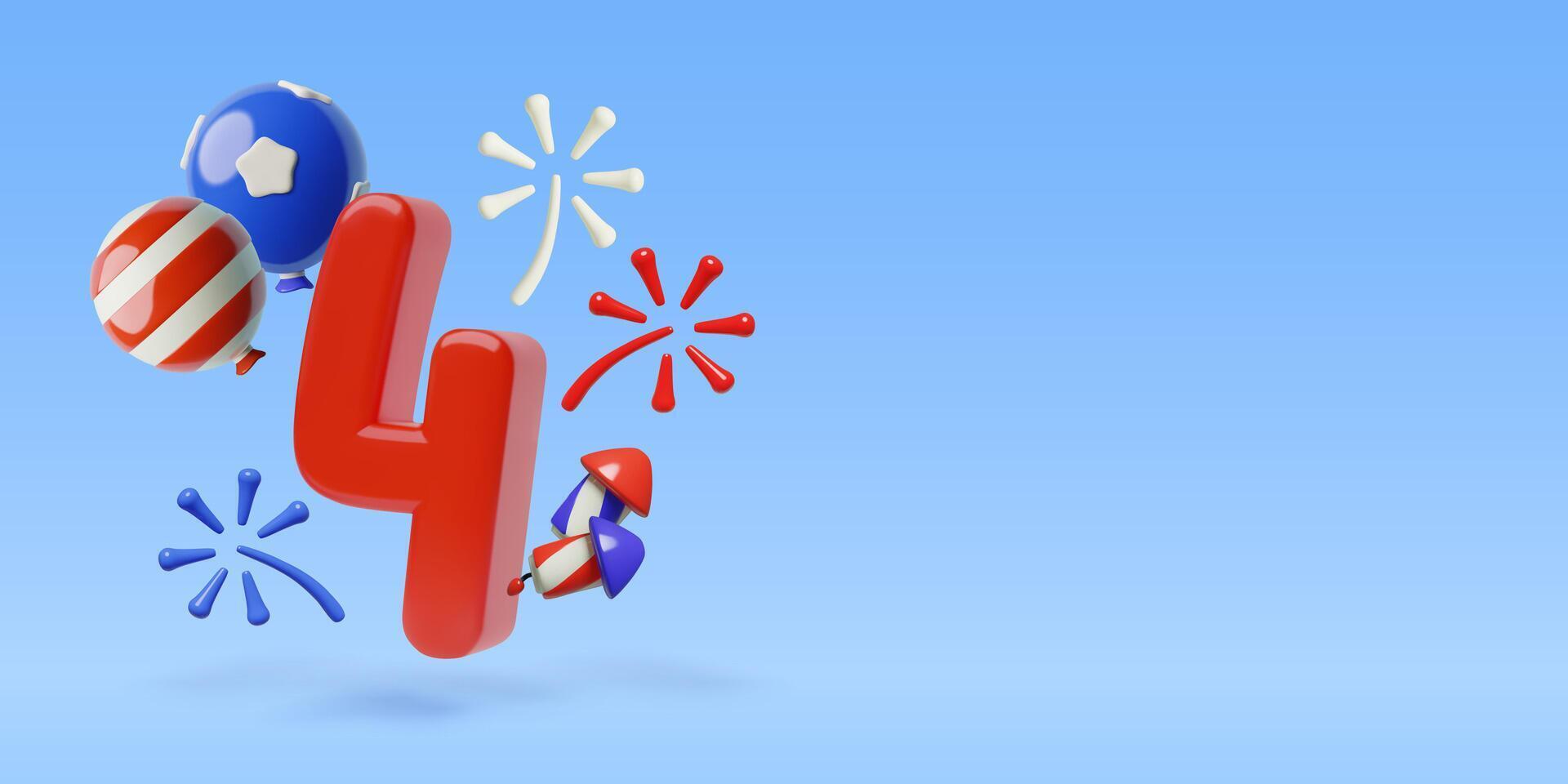 4th July 3d holiday banner with number 4 and copy space for US Independence Day vector