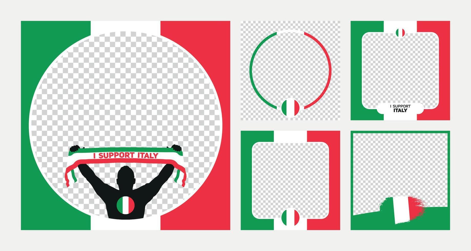 I support Italy european football championship profil picture frame banner man silhouette with national flag scarf in hand for social media vector