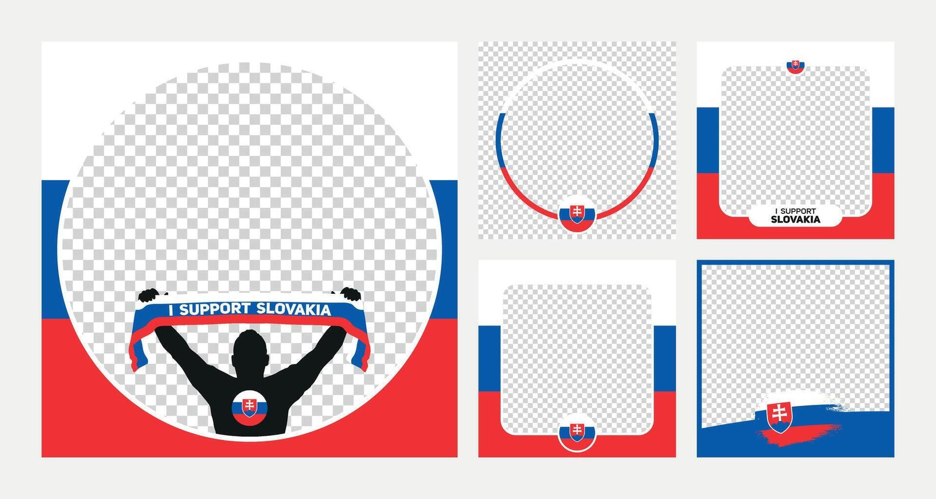 I support Slovakia european football championship profil picture frame banner man silhouette with national flag scarf in hand for social media vector