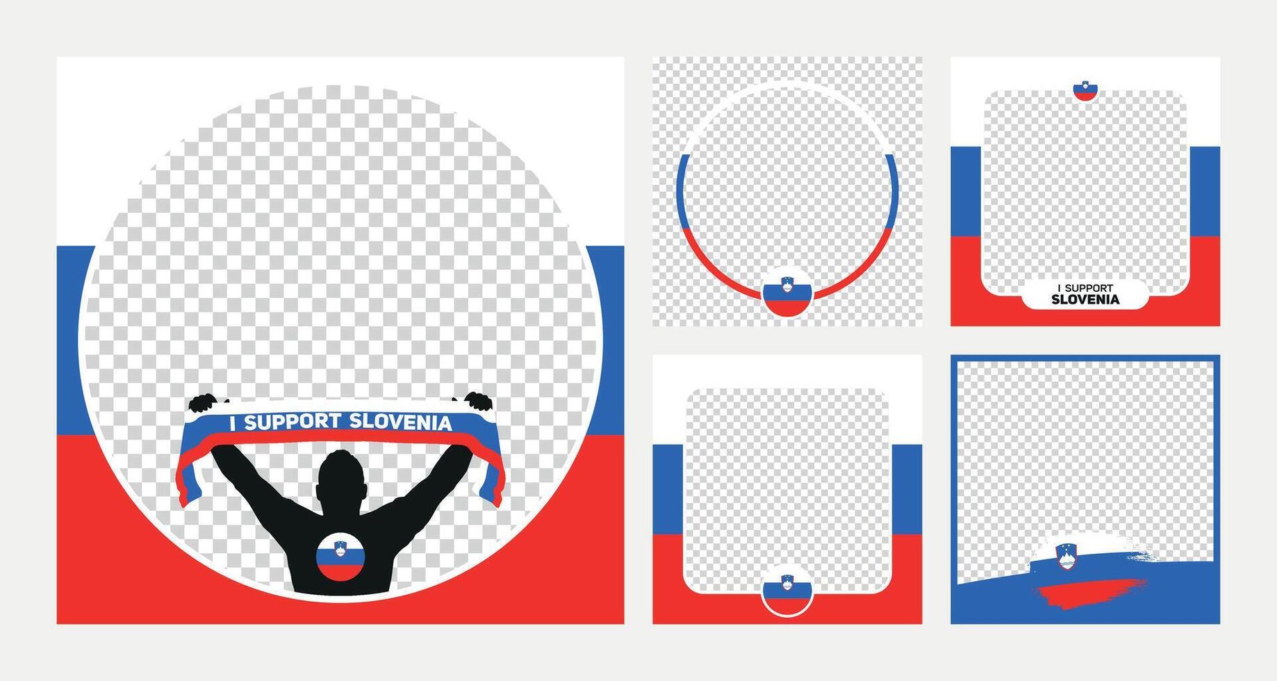 I support Slovenia european football championship profil picture frame banner man silhouette with national flag scarf in hand for social media vector