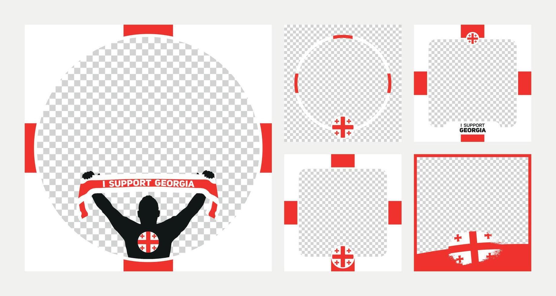 I support Georgia european football championship profil picture frame banner man silhouette with national flag scarf in hand for social media vector