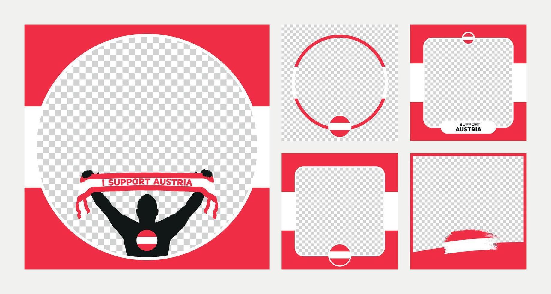 I support Austria european football championship profil picture frame banner man silhouette with national flag scarf in hand for social media vector