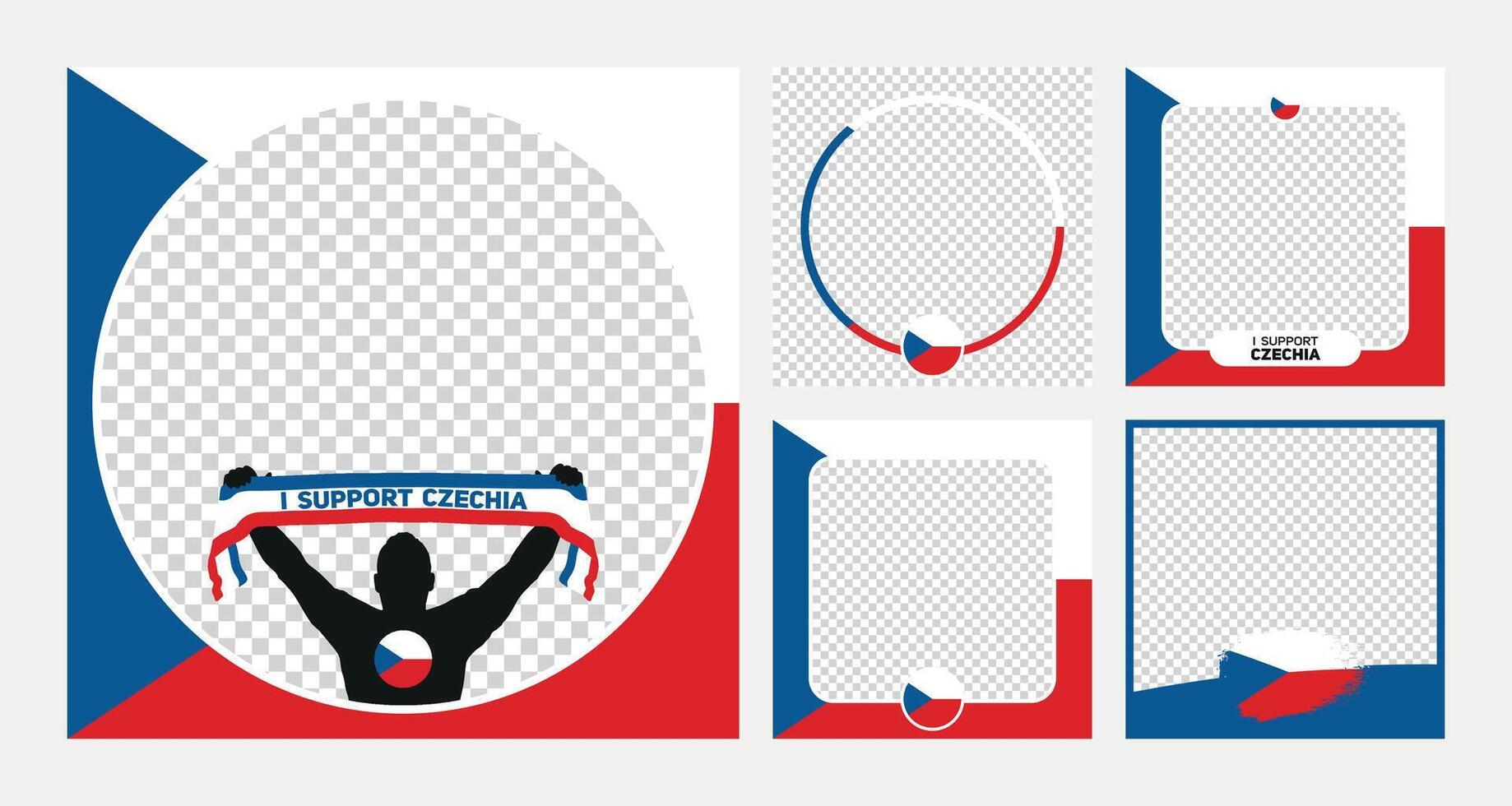 I support Czechia european football championship profil picture frame banner man silhouette with national flag scarf in hand for social media vector