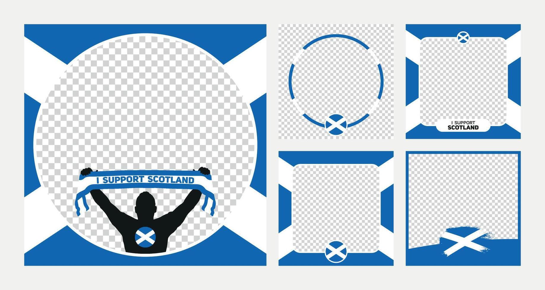 I support Scotland european football championship profil picture frame banner man silhouette with national flag scarf in hand for social media vector